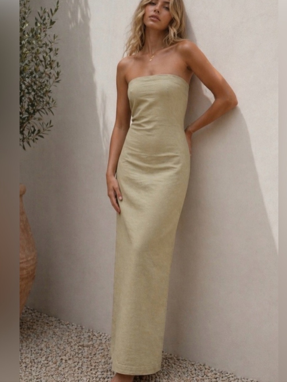 Zara Strapless Cotton Crinkle Maxi Dress